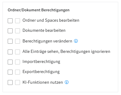Benutzerrechte; Abschnitt 'Ordner/Dokument Berechtigungen'