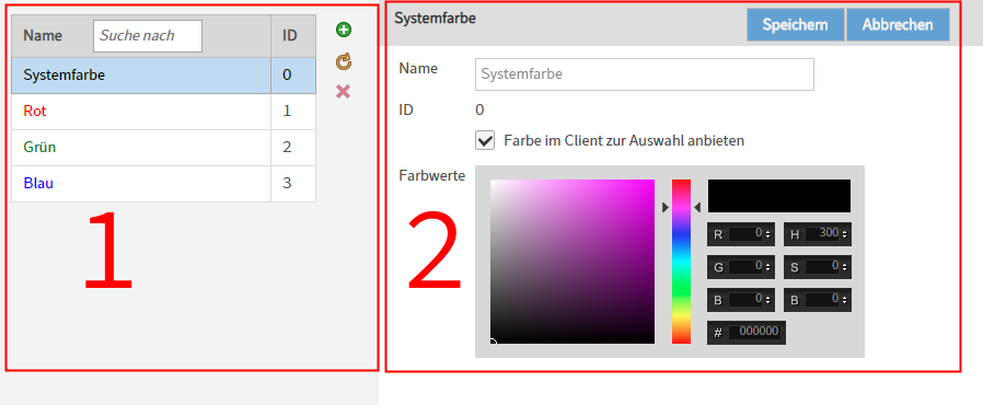 Menüpunkt 'Schriftfarben'