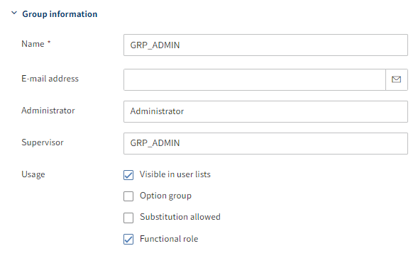 'Group information' area on the 'Basic settings' tab for groups