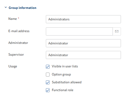'Group information' area on the 'Basic settings' tab for groups