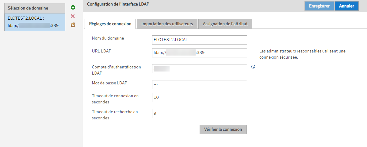 Point de menu 'Configuration de l'interface LDAP'