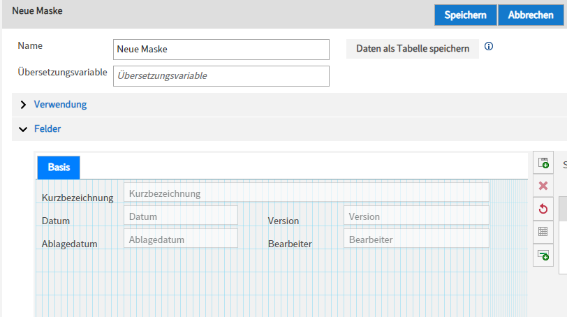 Dialog 'Neue Maske'