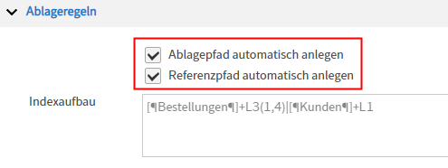 Optionen für das automatische Anlegen von Pfaden