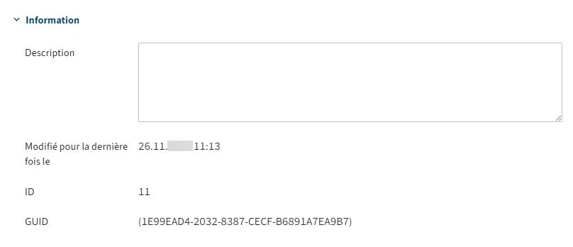 Section 'Information' dans l'onglet 'Réglages de base' pour les groupes