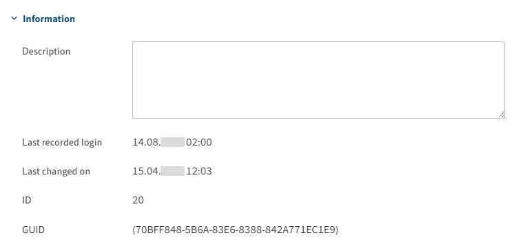 'Information' area on the 'Basic settings' tab for users