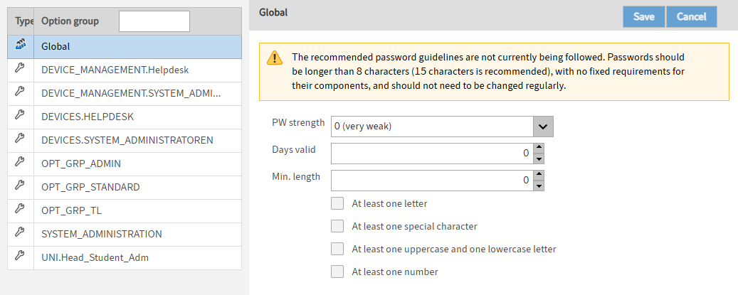 'Password rules' area