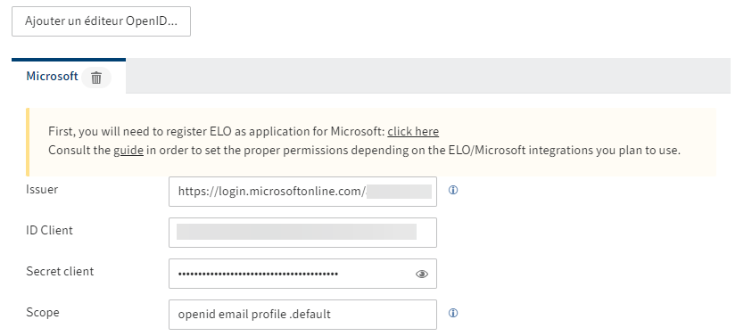 Champ 'Client secret'
