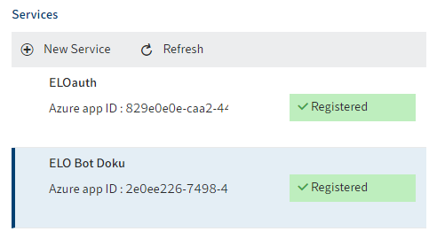ELO Azure Administration; registered services