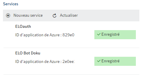 ELO Azure Administration; services enregistrés