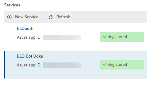 ELO Azure Administration; registered services