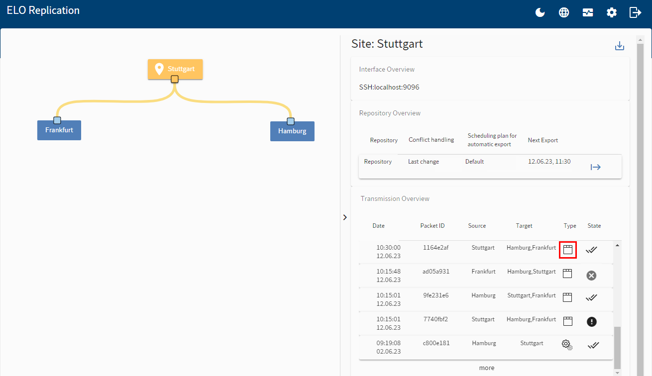 Repository icon in the transfer overview