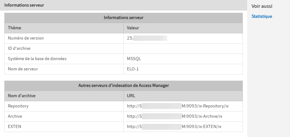 Section 'Informations serveur'