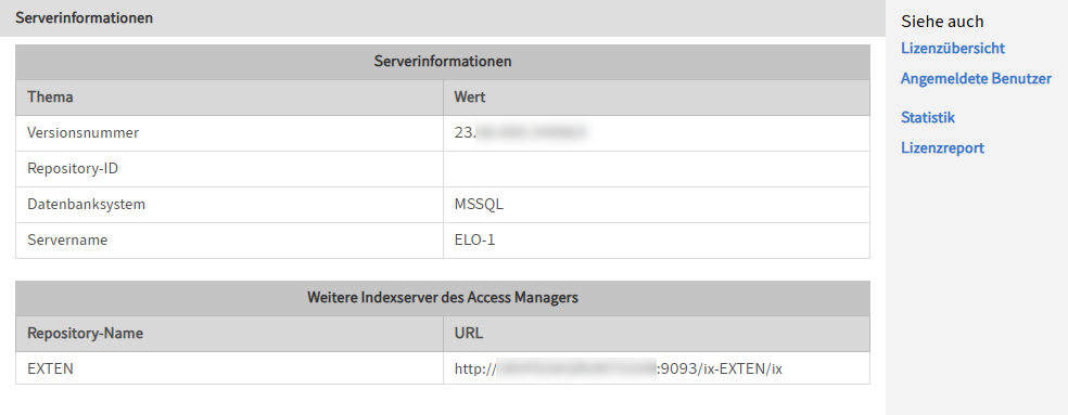 Bereich 'Serverinformationen'