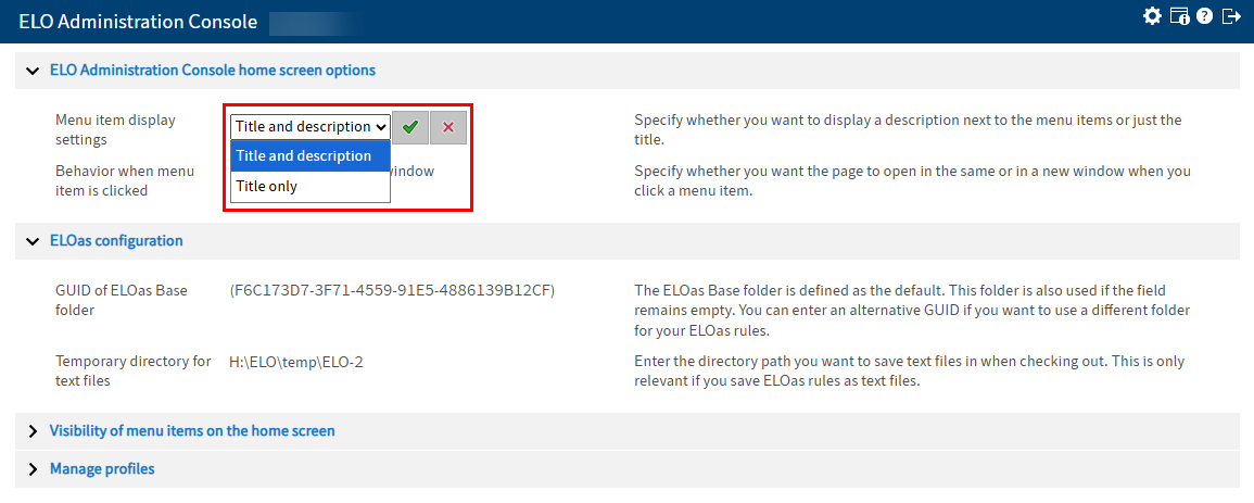 Setting in edit mode with opened drop-down menu