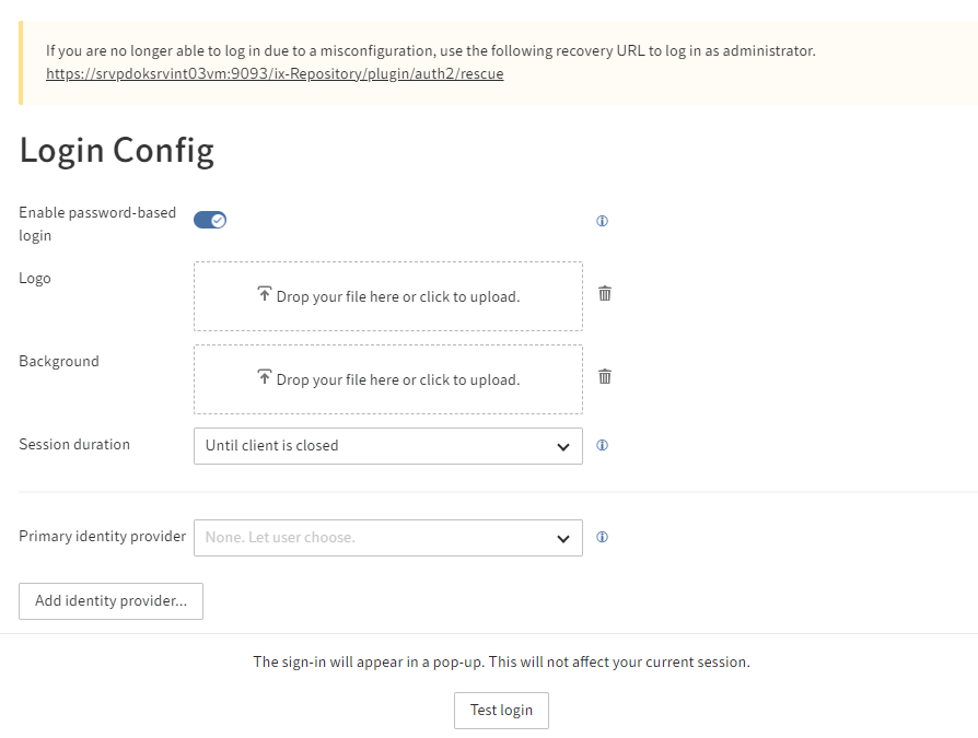 ELO Modern Authentication configuration page