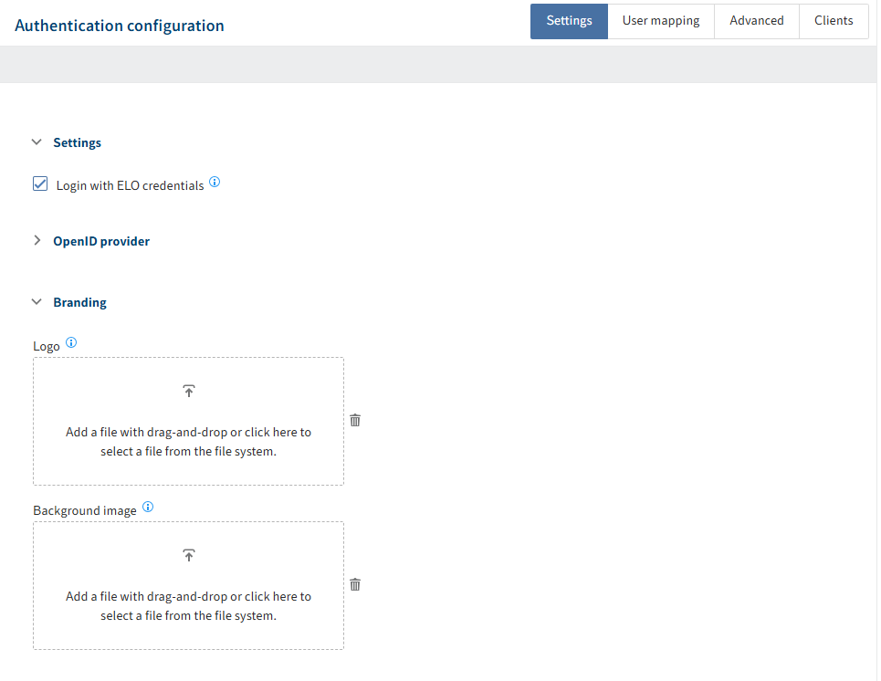 ELO Modern Authentication configuration page