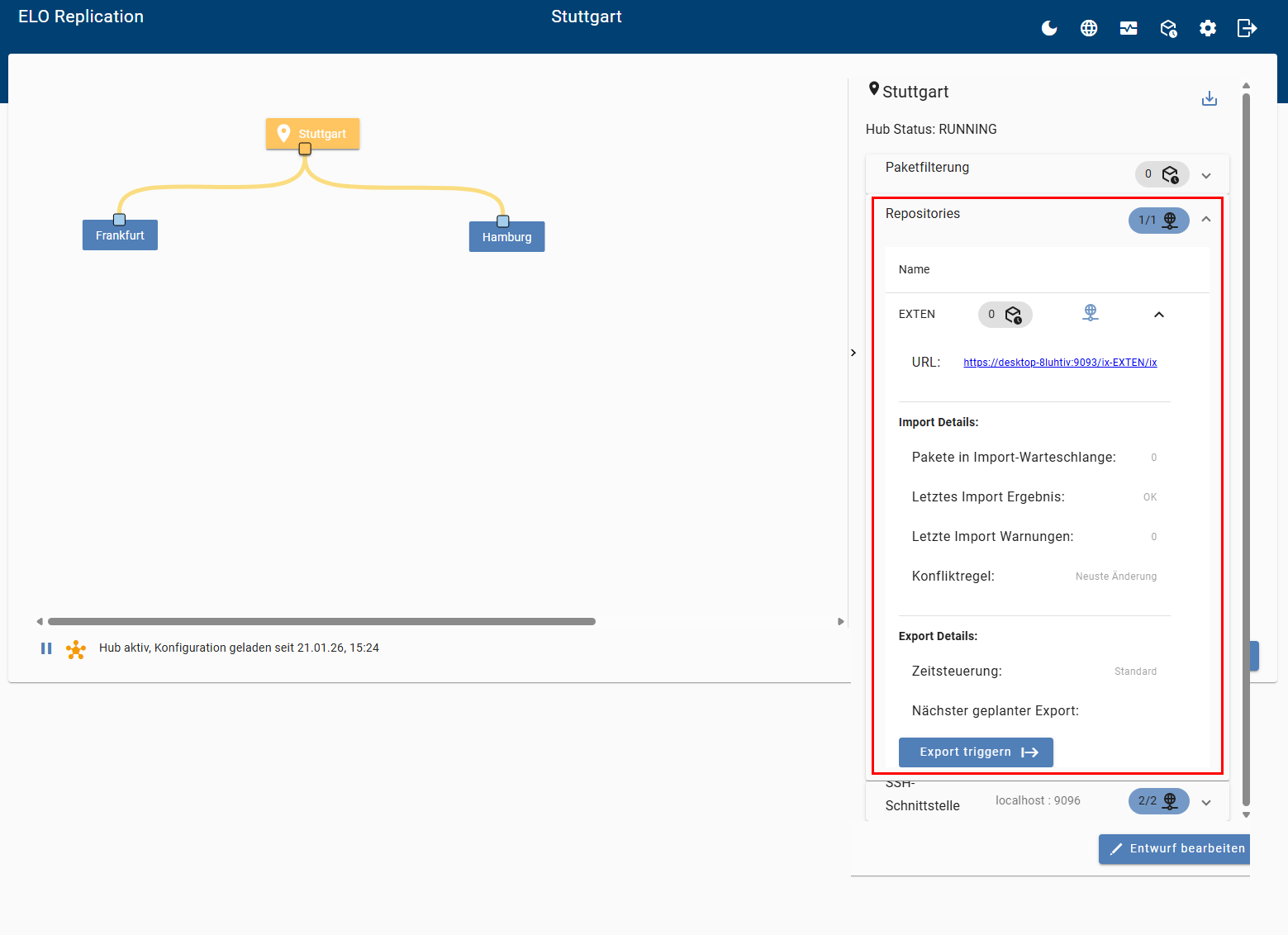 Übersichtsseite des Standorts; Repositorys