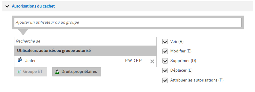 Section 'Autorisations du tampon'