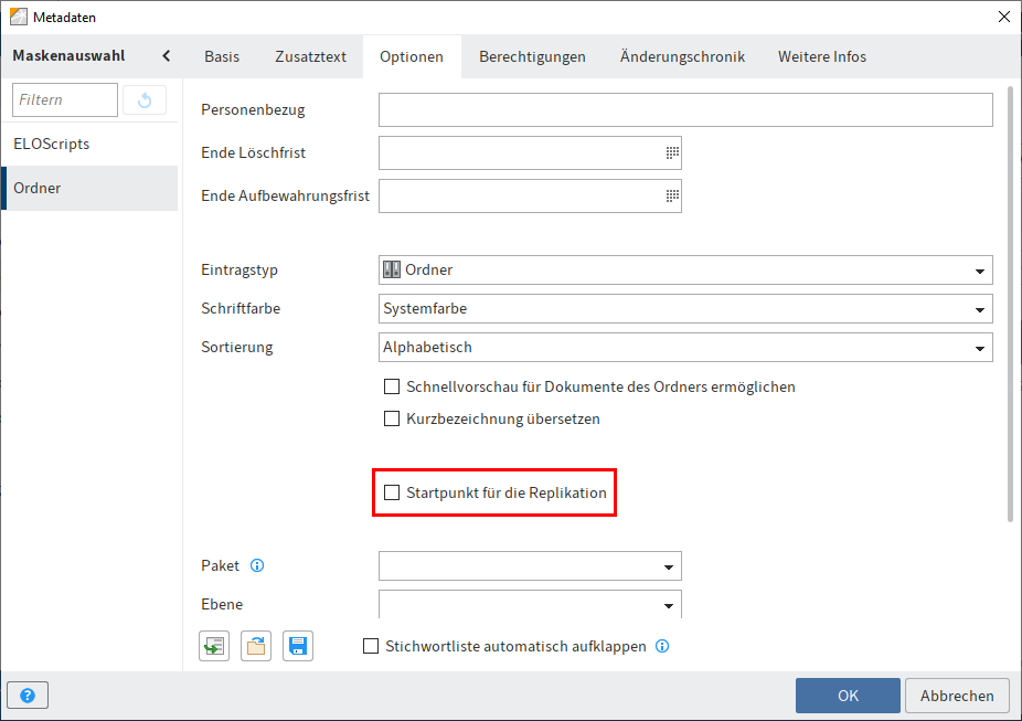 Dialog 'Metadaten'; Option 'Startpunkt für die Replikation' 
