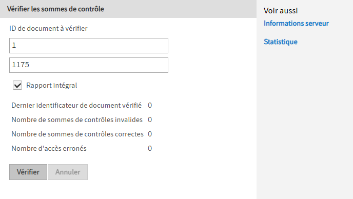 Section 'Vérifier les sommes de contrôle'