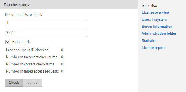 'Test checksums' area