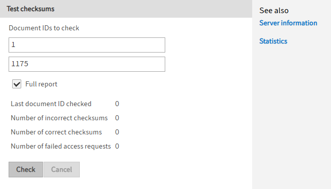 'Test checksums' area