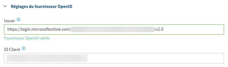 Réglages transférés dans la page de configuration d'ELO Modern Authentication.