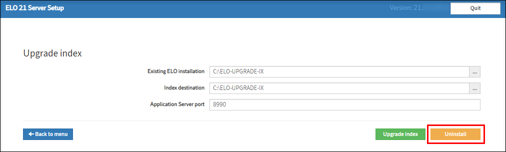 ELO Server Setup; bouton 'Uninstall'