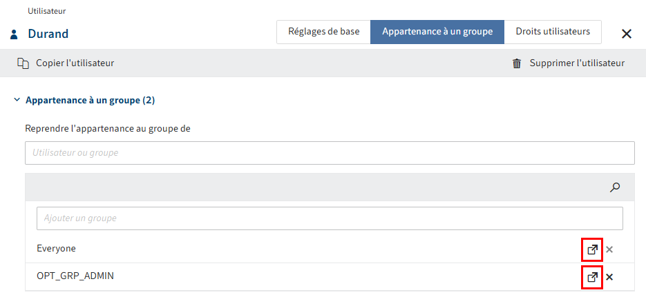 Symbole de liens dans l'onglet 'Appartenance à un groupe'