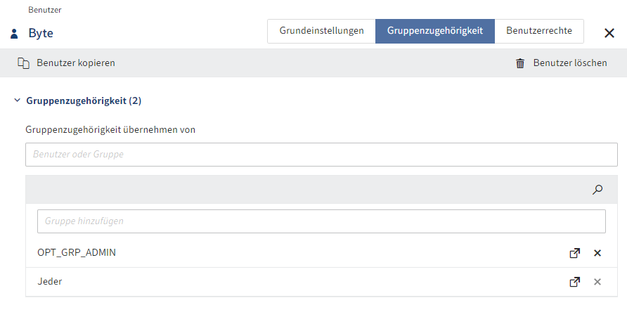 Übersicht der Konfigurationsmöglichkeiten im Tab 'Gruppenzugehörigkeit'