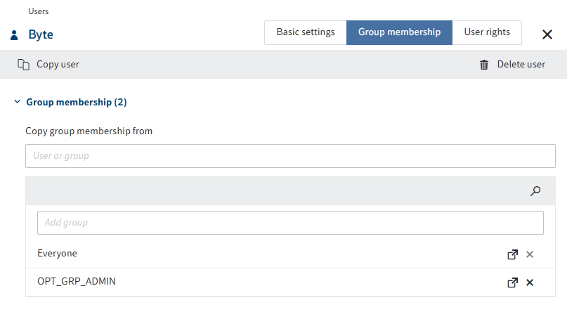 Overview of configuration options in the 'Group membership' tab