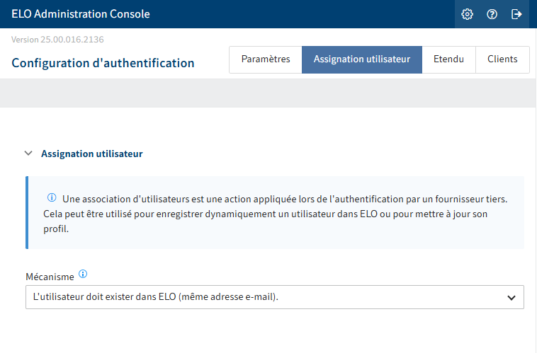 Section 'Assignation utilisateur'