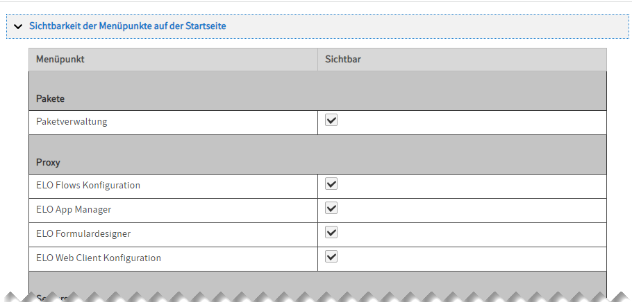 Konfiguration; Einstellungen zur Sichtbarkeit der Menüpunkte