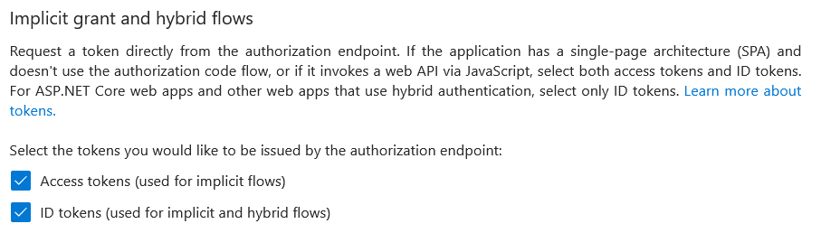 Screenshot of required Authentication settings