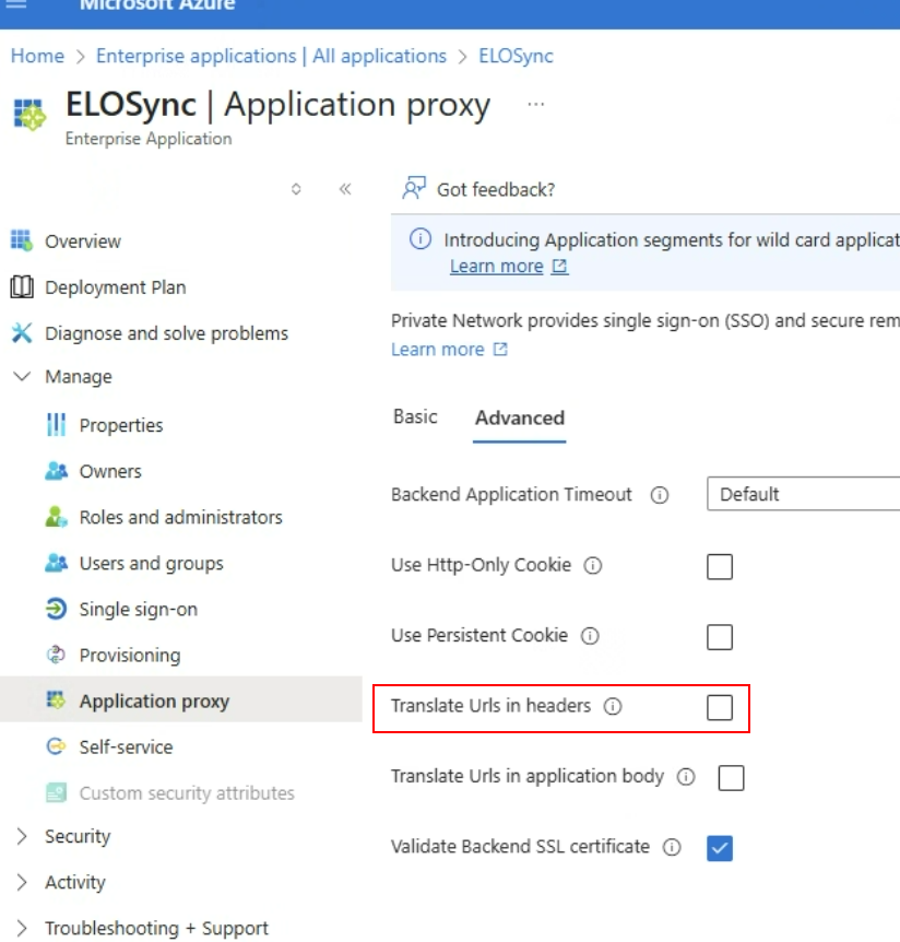 Azure app proxy settings