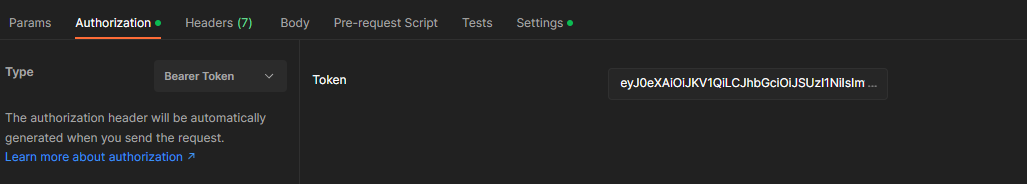 Postman bearer token field