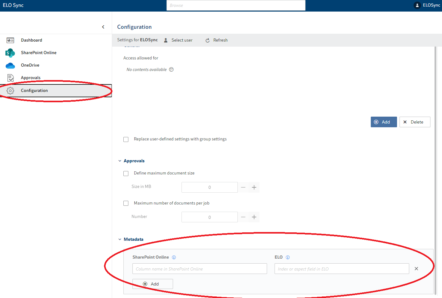 Metadatenzuordnungen in der globalen Konfiguration