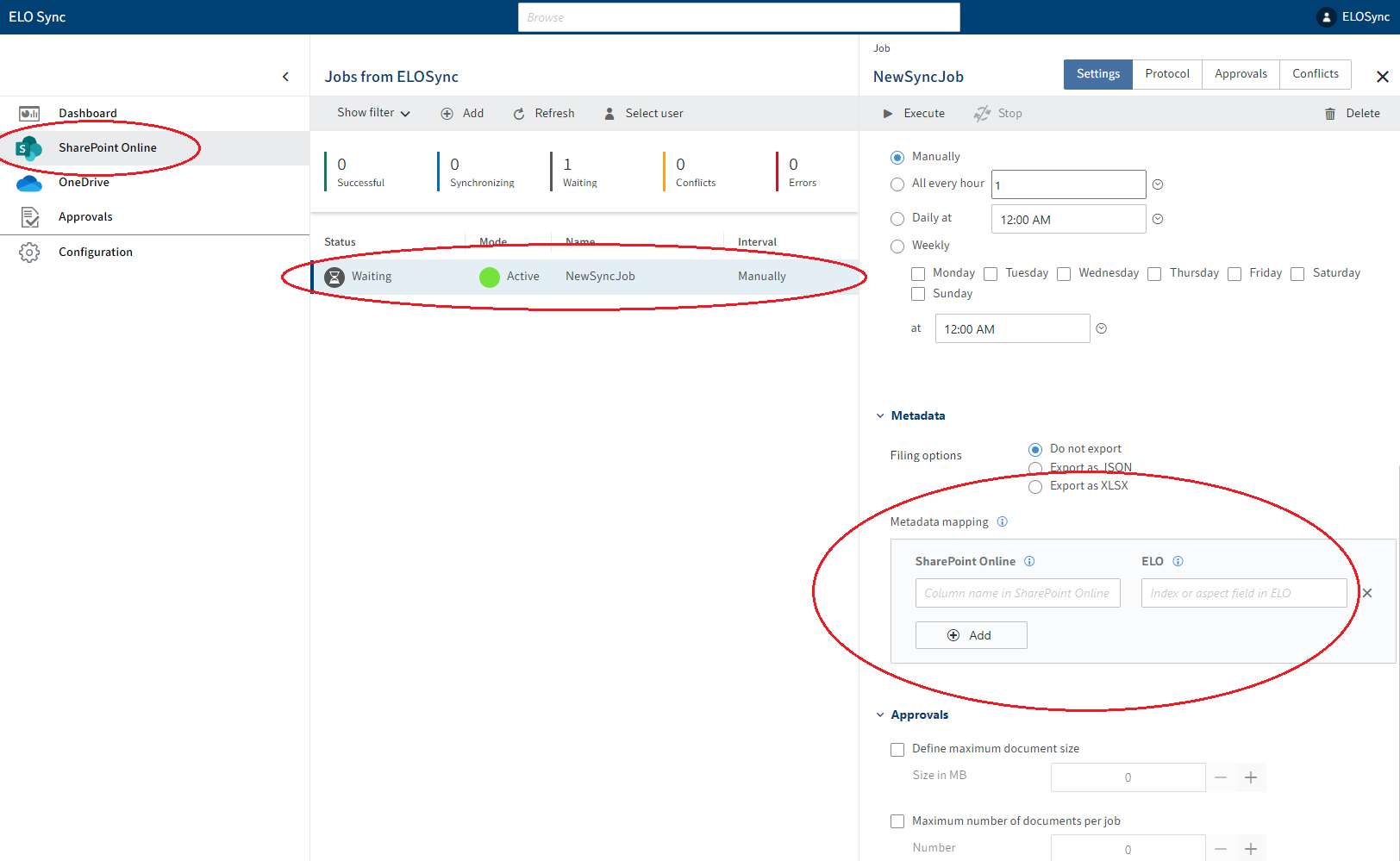 Metadatenzuordnungen in der SyncJob-Konfiguration