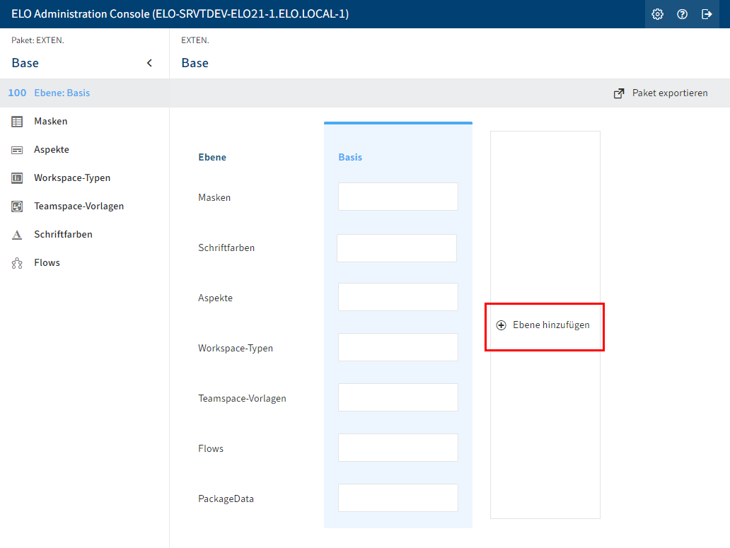 'Ebene hinzufügen' in der Administrationskonsole
