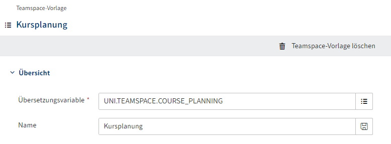 Bereich 'Übersicht' im Konfigurationsbereich einer Teamspace-Vorlage