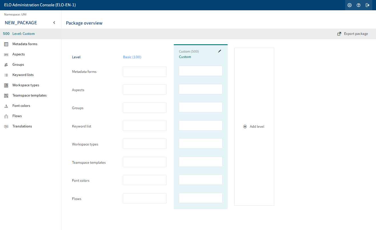 New package in ELO Administration Console