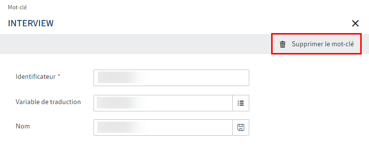 Dialogue 'Mot-clé'; bouton 'Supprimer le mot-clé'