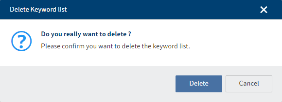 'Delete keyword list' dialog box