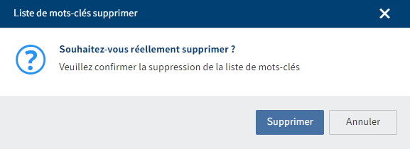 Dialogue 'Supprimer la liste de mots-clés'