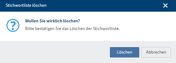 Dialog 'Stichwortliste löschen'