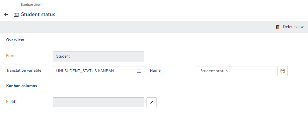 'Kanban view' dialog box