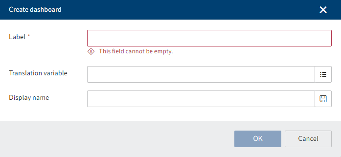 'Create dashboard' dialog box