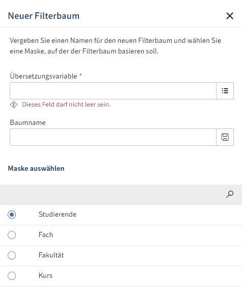 Dialog 'Neuer Filterbaum'