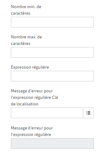 Propriétés des types de champ  'Texte général', 'adresse e-mail', 'URL'