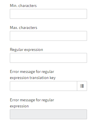 Properties of the 'Text in general', 'e-mail address', 'URL' field types